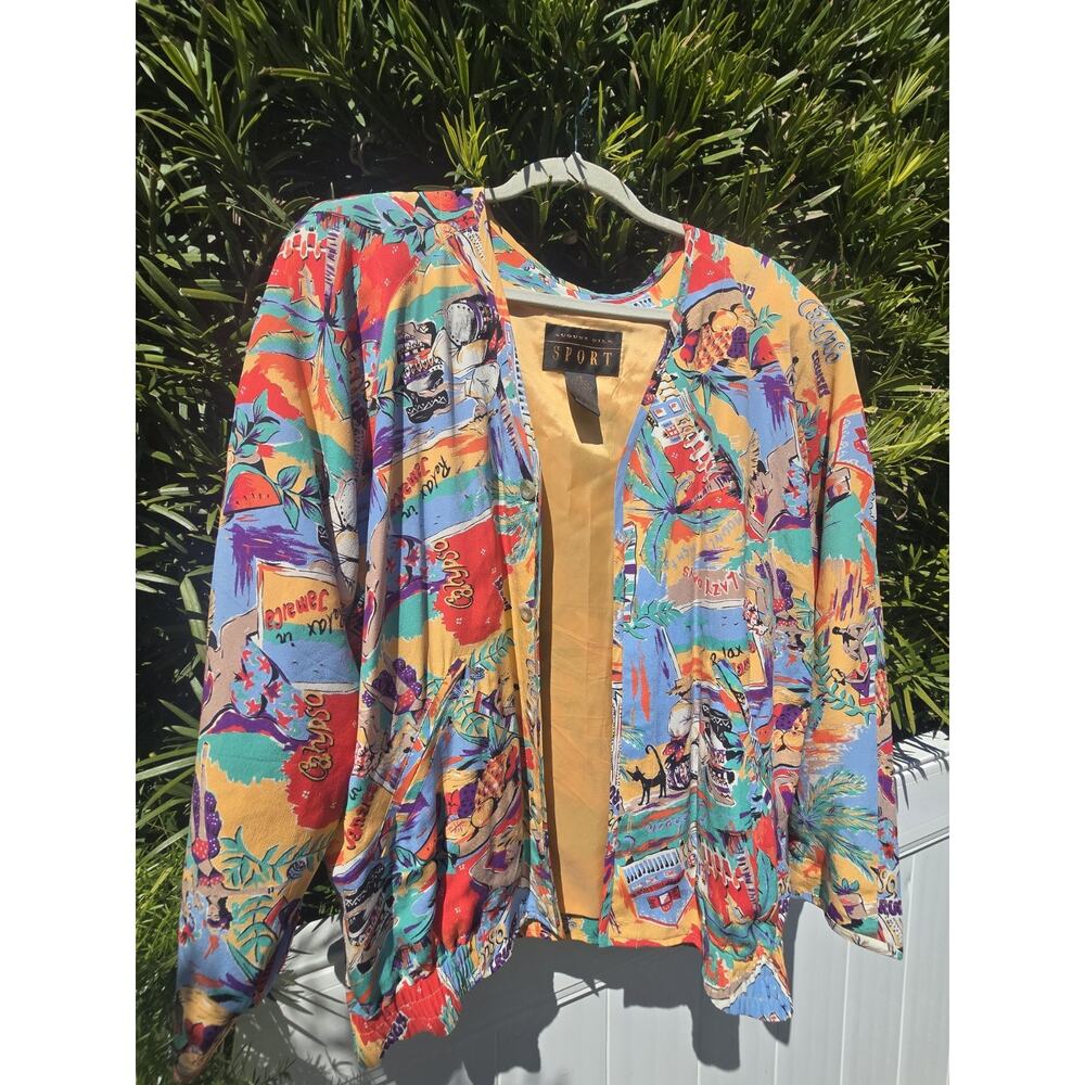 Retro August Silk Sport Jamaican beach print silk bomber jacket oversized summer